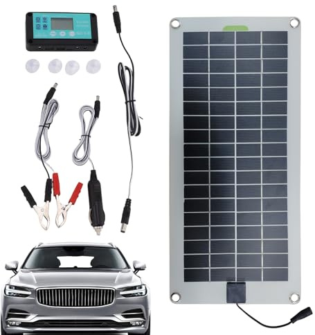 Chargeur Solaire 12V - Mainteneur De Batterie De Voitures, Unité De Panneau Portable | Charges Solaires Faciles À Connecter Pour Les Batteries Automobiles, Bateau Et Remorque, Idéal Pour L'entretien H