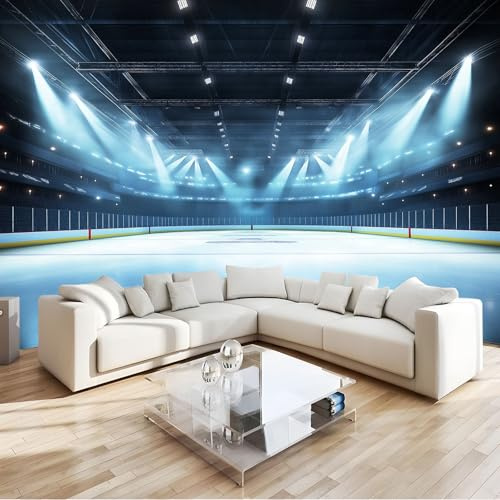 Wallpaper - Wall Mural Space Ice Hockey Rink Spotlight 150 x 105 cm Photo Wallpaper Black and White, Decoration Poster Picture Design Modern Mural, for Living Room Kids Bedroom