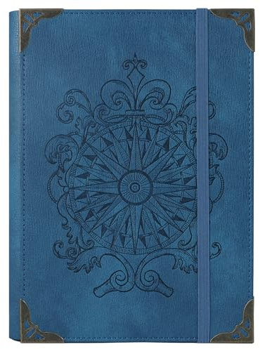 TIEFOSSI A5-Ringbuch mit 6 Ringen Tagebuch für Frauen und Männer, Hardcover Notizbuch aus PU-Leder, Kompass Vintage Notizbücher, College Lineatur für Schule, Arbeit, Reise & Organisation