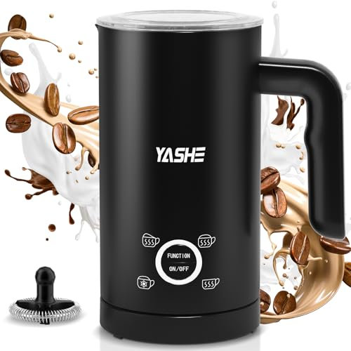 YASHE 4 en 1 Espumador y Calentador de Leche Eléctrico 500W, 300ml para Espuma Caliente/Fría, Ideal para Café, Capuchino, Latte, Macchiato, Silencioso, Revestimiento Antiadherente, Fácil Limpieza