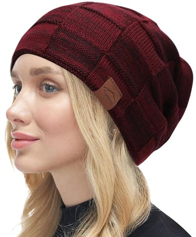 Runmeihe Bonnet d'hiver en tricot polaire pour femmes - Bonnet de ski doux et chaud pour dames, Rouge, Taille unique