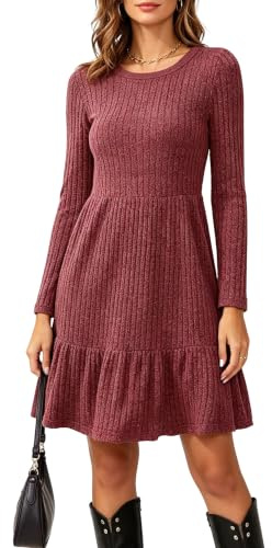 Neteson Vestidos Mujer Casual Elegante Vestido de Punto Suéter Manga Larga | Cuello Redondo A-Line Túnica Vestidos Jersey Otoño Invierno