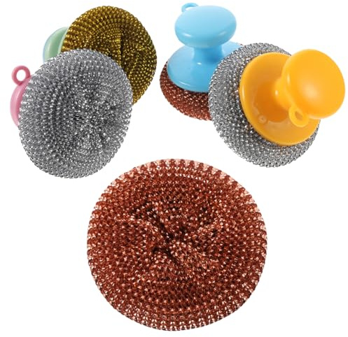 SOPOTUTU Cepillos para Limpiar Ollas y Sartenes sin Dañar Superficies Color Aleatorio Juego de 5 con Mango de Plástico y Acero Inoxidable, Elimina Grasa y Suciedad