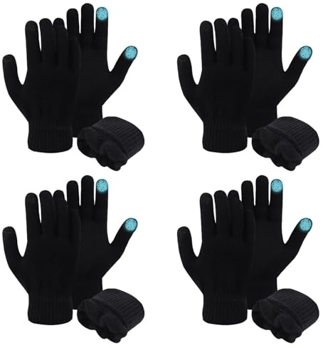 BBXWANG 4 Pairs Winter Touch Screen Gloves for Men Women, Thermal Magic Gloves Elastic Soft Fleece Lined Knit Glove