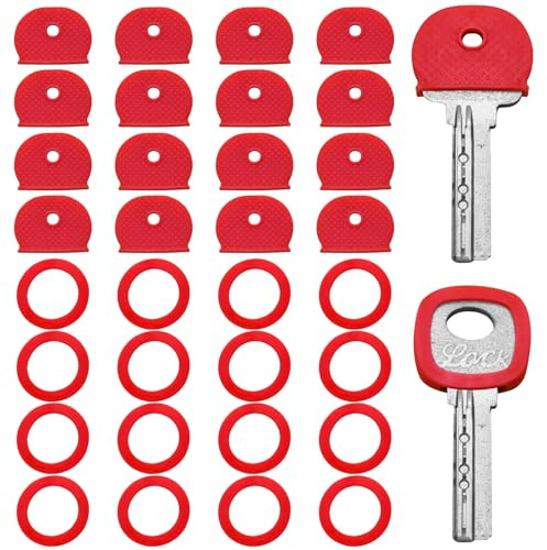 50 PCS Key Covers Tags?Red Key Color Identifiers, Soft Rubber Key Cover for Standard Flat House Keys,2 Styles(Red)