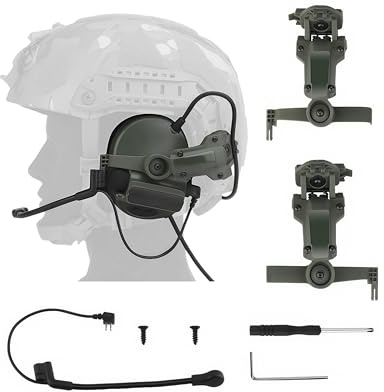 ACEXIER Cuffie per casco tattico - Cuffie per comunicazioni con cancellazione del rumore, microfono reversibile, design pieghevole, protezione dell'udito NRR21dB per attività all'aperto (Green)