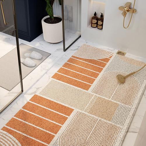 Surwin Tappetino da Doccia Antiscivolo, Modello Moderno Tappetino da Bagno in Luffa PVC Tappeto Antiscivolo con Scarico Lavabile Asciugatura Rapida Doccia (Arancione,40x60cm)