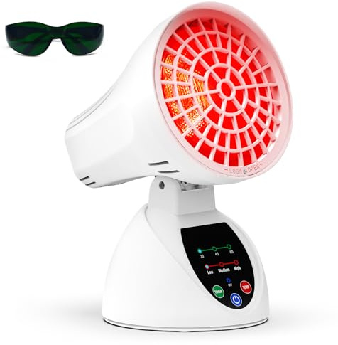 Relhafethy Rotlichtlampe 150W, Infrarotlampe mit 3 Temperaturstufen, 30/45/60 Min Timer, Winkelverstellbar, Kippschutz mit Automatischer Abschaltung für Büro & Zuhause