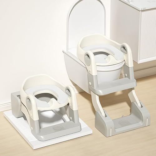 3 IN 1 Toilettensitz Kinder, Toilettentreppe Kinder mit Treppe für Jungen Mädchen Baby, mit Treppe mit Urinal und Spritzschutz (Grau,mit Urinal,35x58x55 cm)