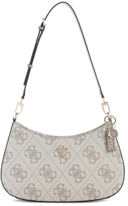 GUESS borsa a tracolla Noelle II Top Zipper Shoulder Bag Dark Taupe Logo avorio