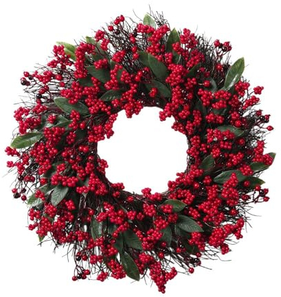 Aufhängen Weihnachten Türkranz, 45cm Kranz Rote Beeren, Beeren Weihnachtsdeko,Künstlicher Weihnachtskranz Tannenkranz TüRkranz, Weihnachtsdeko Haustür,Türkranz für AußEn Haustür Heimdekoration