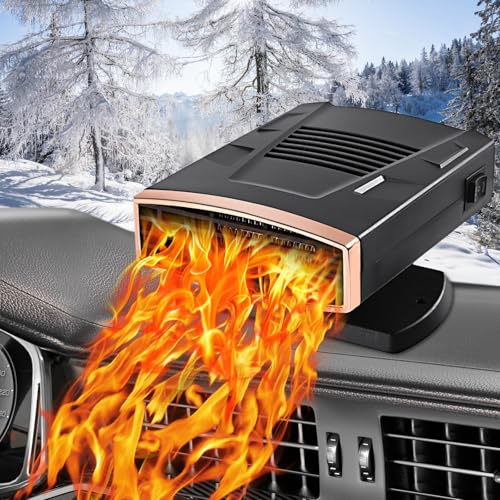 Car Heater, 12V Portable Car Heater 2 in 1 Fast Heating and Cooling Fan Windscreen Defroster Defogger with Cigarette Lighter Plug 360 Degree Swivel Base for all 12 Volt vehicles (rose gold)
