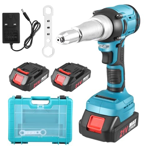 Mekturm Cordless Rivet Gun with 2x1500mAh Battery,Battery Pop Rivet Gun for Screwdrivers and Drills,Riveting Pliers Cordless Gun with 25000N High Power for 2.4-5.0 mm Blind Rivets