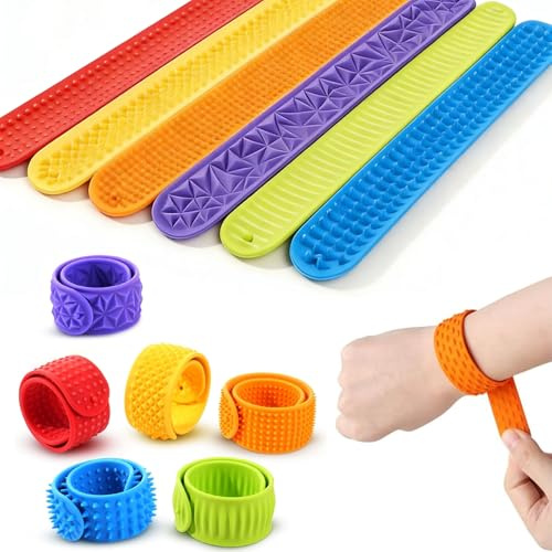 Bracelet Anti Stress - 6Pcs Jouets Sensoriels en Silicone Texturé à Porter au Poignet, Outil Anti-Stress pour Adulte et Enfant, pour École, TDAH, Bureau et Gestion de l‘Anxiété