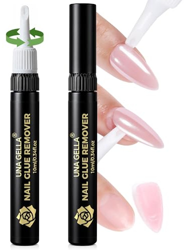 UNA GELLA Nagelkleber Entferner 2x10ml | Acetonfreier Nail Glue Remover für Press-On Nägel, mit Hebespitze & Drehdosierung, Kleberlöser für Tips, nicht für UV/LED Gel