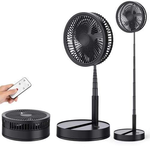 Ventilador de Pie Oscilante Portátil Plegable, 8.6 8000 mAh Bateria Recargable USB C Pequeño Piso/Mesa Silencioso Ventiladores con Control Remoto, Ventoinha Pedestal para Hogar Dormir Oficina Viaje