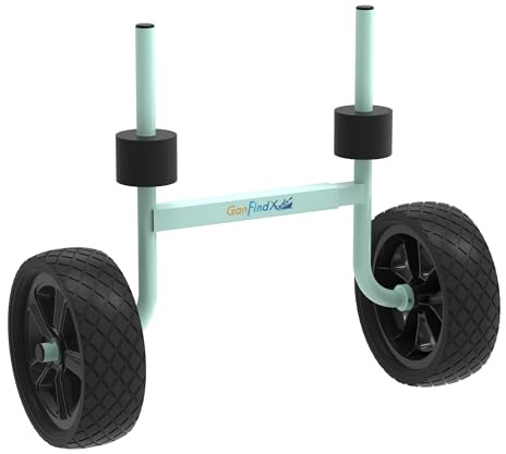 GanFindX Heavy Duty Kayak Cart Adjustable Foldable Kayak Trolley with Solid Foam Wheels Portable Kayak Transport Cart Tie Down Straps Included Adjustable Width Light Green