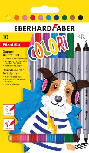 Eberhard Faber 550010 - Colori Filzstifte in 10 brillanten Farben, Doppelfasermaler mit dicker und dünner Spitze, im Kartonetui, für feines Zeichnen und flächiges Malen