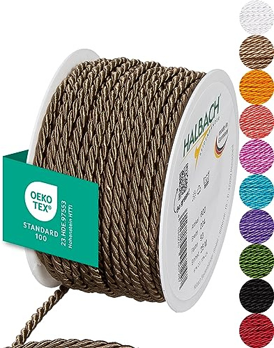 Halbach Seidenbänder Cordón de satén 4 mm de Ancho, 25 m de Longitud, para Decorar Regalos, cordón Brillante de Acetato, cordón Decorativo para Manualidades, Color: marrón Oscuro