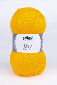 Gründl 5er Packung Wolle LISA Premium uni, 50gr, 100% Polyacryl,Bastelgarn,Strickgarn,Handarbeitswolle (10 maisgelb)