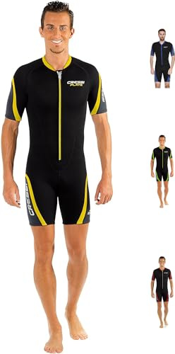 Cressi Playa Man Wetsuit 2.5 mm, Muta Shorty in Neoprene High Stretch Uomo, Nero/Giallo, M/3