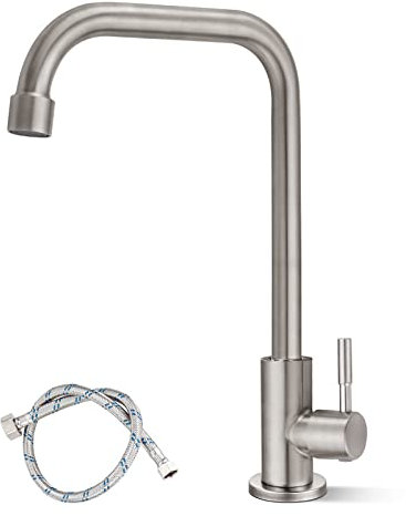 gotonovo 304 Stainless Steel Cold Water Kitchen Faucet Commercial Tap 90 Degree Bar Faucet Single Lever Brushed Nickel Modern Saving Water