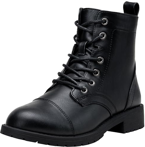 Vepose Women's Black Ankle Boots Lace up, Flat Fashion Combat Booties Low Heel, 910 Size 8 US (CJY910 Black 08)