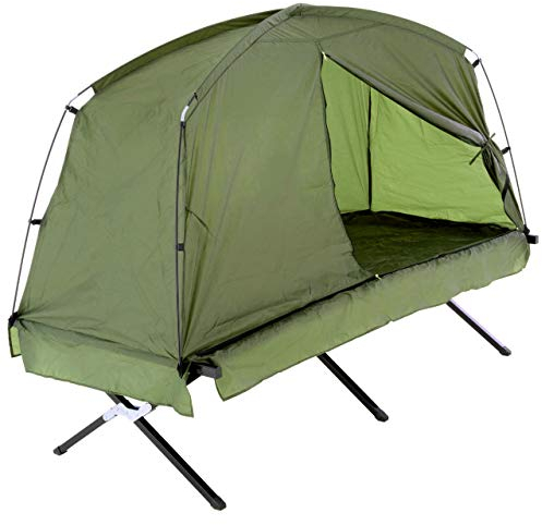 Stelzen-Zelt mit Angel-Liege – 185x76x154 cm – 1-Personen-Campingzelt mit Moskitonetz & Tragetasche – 600D Polyester, Stahlrahmen – Feldbett-Zelt für Camping, Angeln & Outdoor