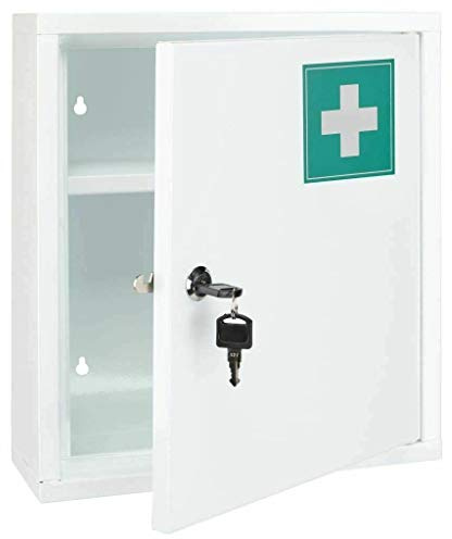 Homespired® Emergency First Aid Medical Cabinet Stainless Steel, Wall Mountable (Includes Mounting Screws), Lockable with 2 Keys, Strudy Metal Construction (31 x 10 x 36 cm)