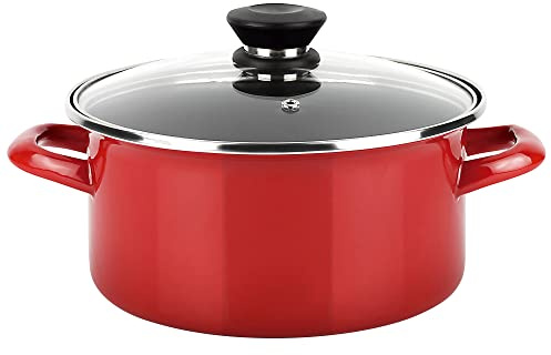 Fagor Optimax Cacerola Inducción 24 cm, Tapa de Cristal, Acero Esmaltado, Antiadherente Ecológico XYLAN PLUS sin PFOA, Apta Para Todas Las Cocinas, Vitrocerámica, Gas, Horno, Lavavajillas, Rojo
