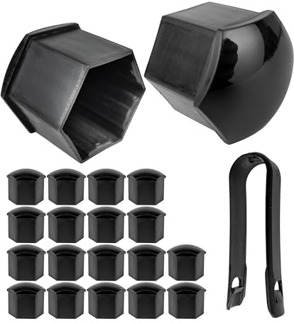 Cache-écrous de roues 19 mm, 20 x cache-boulons de pneus avec outil de démontage, Universel pour toutes marques de voiture, Cache-vis jante en plastique, Ø 1,9 cm, Cache écrou de roue avec tête de vis