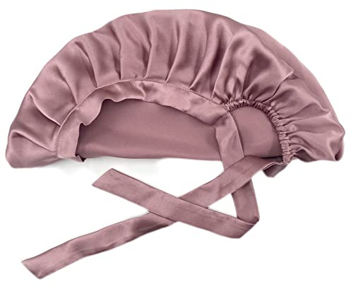 Desmend 19 Momme 100% Seidenhaube zum Schlafen Silk Bonnet Schlafmütze für Frauen Schlafhaube Haare Schützen mit verstellbaren Bändern (1 stück Bohnenpaste Farbe)