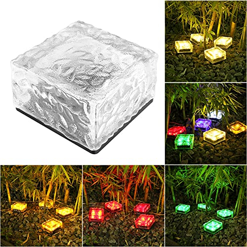 6er-Set Solar Glas Pflastersteine Außenleuchte, Bunt Licht On/Off Lichtsensor Wegbeleuchtung Wasserdicht Bodenstrahler Solar für Patio Garten Hof Weg Terrasse, 100x100x55mm