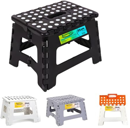 9 inch small folding step stool for adults-kids-infant,Heavy duty foldable stools for adults,non slip kitchen stool-garden stool, (Black)