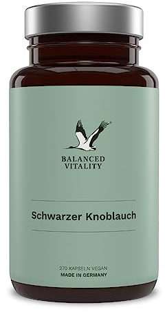BALANCED VITALITY Schwarzer Knoblauch Extrakt 15:1 - 270 vegane Kapseln für 9 Monate - Geruchsfrei - Fermentiert - natürliches Superfood - ohne Zusatzstoffe - laborgeprüft - Made in Germany -