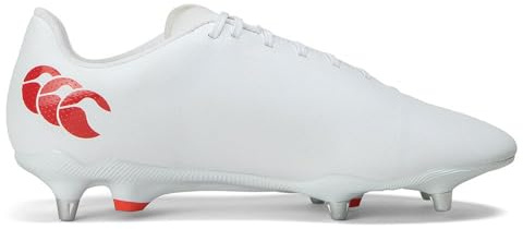 Canterbury Adulte unisexe Chaussures de rugby Speed Raze pour terrain souple | Accélération plus rapide | Précision et légèreté Chaussures de rugby pour terrain souple White/Black/Red 14
