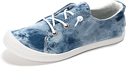 HEVA Damen Canvas Slip-On Sneakers Mode Casual Canvas Schuhe Bequeme Wanderschuhe(5UK 38EU, Gewaschener Denim)
