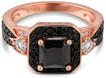 Jeulia Bague en Argent Sterling 925 Halo Princesse Cut Bagues d'anniversaire de Promesse de Saint-Valentin pour Femmes Filles avec boîte à Bijoux