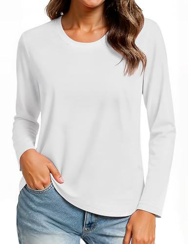 TACVASEN Women's Long Sleeve T Shirts Cotton Tops Quick Dry Casual T Shirts Crew Neck Breathable Basic Going Out Tops