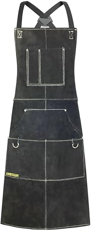 ONETIAN Grembiule da Saldatura in Pelle con Fodera Morbida – Resistente al Calore, Ignifugo, Grembiule Protettivo Robusto con Tasche Multiple