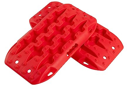 GYMAX 2 Stück Sandbleche Anfahrhilfe, Offroad Traktionsmatte für Sand, Schlamm & Schnee, Recovery Board Offroad Tracks, 10 T, Reifenleiter für Wohnmobil, PKW & LKW (Rot, 58 x 31 x 6 cm)
