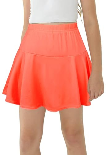 SEAUR Flickkjol med byxor runter sport veckad kjol barn skater kjol basic solid minikjol tennis golf plissé kjolar söt sportkjol 110–160 cm, B-orange, 120/130 cm