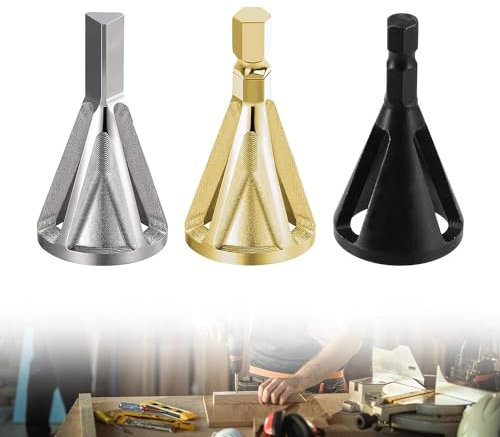 KOMUNJ 3 Stück Entgratwerkzeug für Außenfasen Metall, Sechskantschaft Entgraten Werkzeug, Zum Entfernen von Fräsen, Für Verschiedene Bohrmaschinen (Gold,Silber,Schwarz)