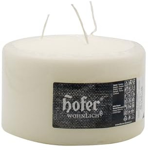 Hofer Candela a Colonna - Avorio - 3 Stoppini - 150 x 100 mm - Durata di 65 Ore - Inodore - Cera Antigoccia - 1x Cero Grande per Decorazione