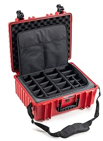 B&W International B&W 6000 - Maletín de Transporte para Exteriores (con Bolsa para Fotos, Resistente al Agua según IP67, Resistente al Polvo, irrompible e indestructible), Rojo, Typ 6000 - Innenmaß