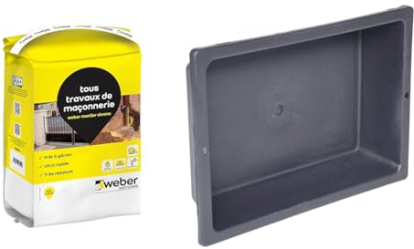 Mortier de maçonnerie ultra-rapide, 5kg, WEBER MORTIER CHRONO, WEBER & Bac à Mortier Béton en Plastique Noir - Auge de Maçon Sans Poignée - 3L - 310x210x70