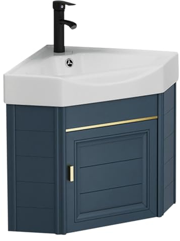Badezimmer-Waschbecken, Eckmontage, kleines Waschbecken, WC, Handwaschbecken, 15 Schrankspüle, Combo für kleinen Raum – Kalt- und Warmwasserhahn