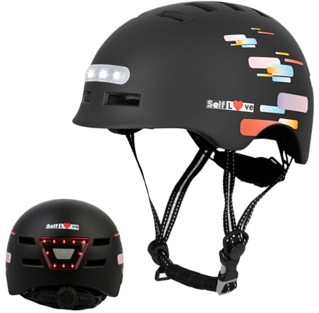 Casco de Bicicleta con LED Integrado y Casco de Ciclismo BMX Patin Casco Patinete Electrico Adulto con luz Trasera Ajustable Movilidad Urbana Deporte CPSC para Hombres y Mujeres