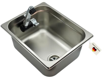 madelee Camping Spülbecken/Waschbecken Set aus Edelstahl 32,5 cm x 26,5 cm x 15 cm mit Armatur London 12 V, 25 mm / 20 mm Anschluss für Campingküche/Wohnmobilküche/Food-Truck/Ausbau