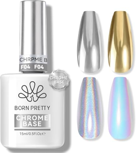 BORN PRETTY Chrome Top Coat High Gloss No Wipe Top Coat Gel for Chrome Nail Powder 15ml Shine Finish Long Lasting Gel Glue Soak Off U V LED Home DIY Manicure Salon